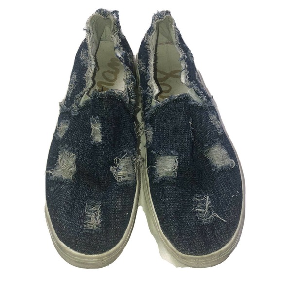 Sam Edelman Lacey‎ Denim Distressed Frayed Sneakers - Picture 1 of 9